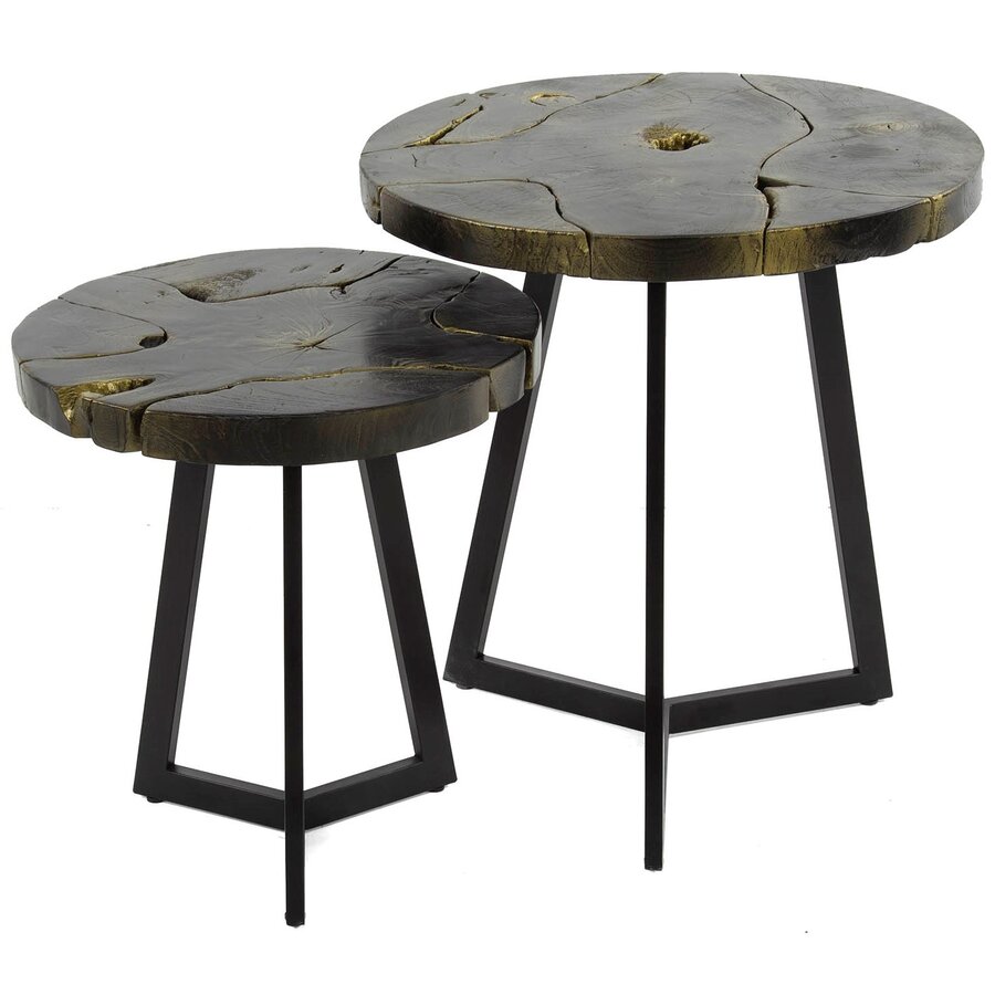 Peri Teakhout Salontafel Set Zwart/Goud Peri Teakhout Salontafel Set Zwart/Goud