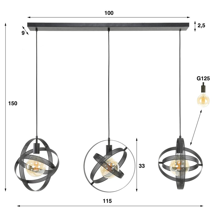 Cosmos Mesh Hanglamp 3L Artic Zwart Cosmos Mesh Hanglamp 3L Artic Zwart