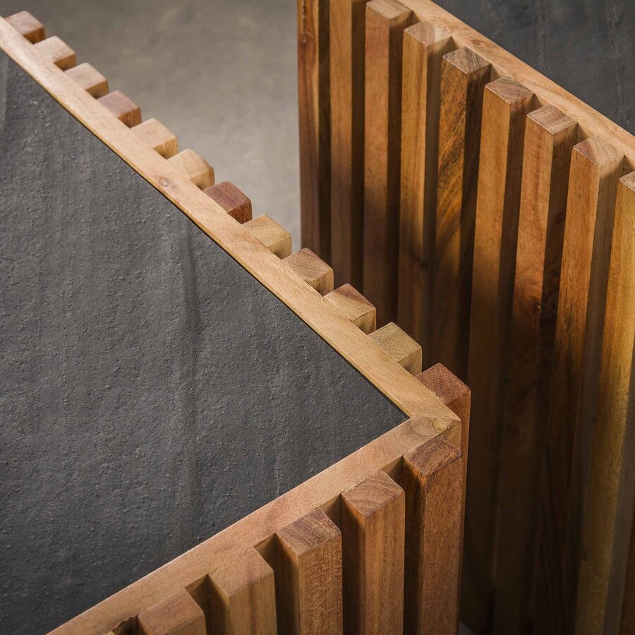 Linde Leisteen Salontafel Set Houten Frame Linde Leisteen Salontafel Set Houten Frame