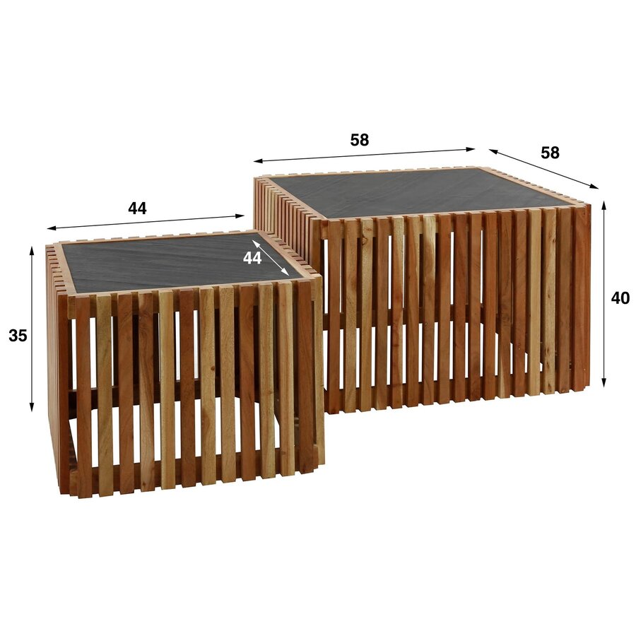 Linde Leisteen Salontafel Set Houten Frame Linde Leisteen Salontafel Set Houten Frame