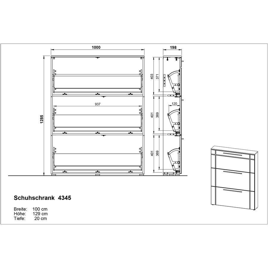 Astona HG Wit / Eiken Schoenenkast 3-Kleppen Astona HG Wit / Eiken Schoenenkast 3-Kleppen