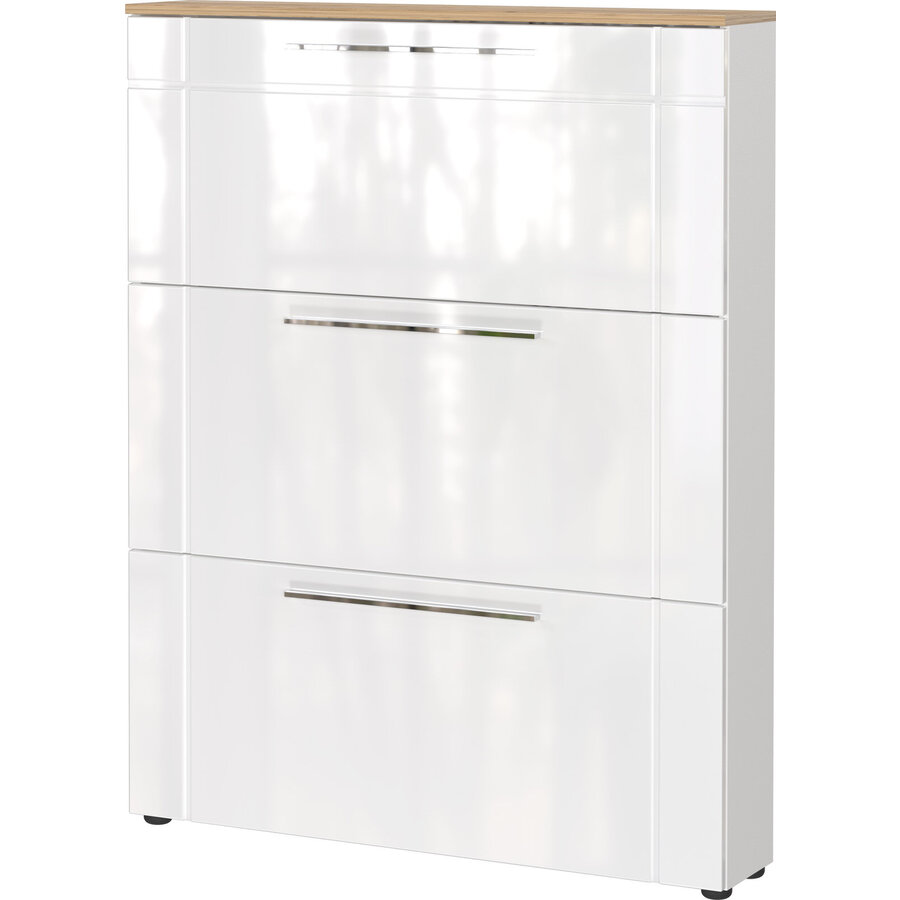 Astona HG Wit / Eiken Schoenenkast 3-Kleppen Astona HG Wit / Eiken Schoenenkast 3-Kleppen