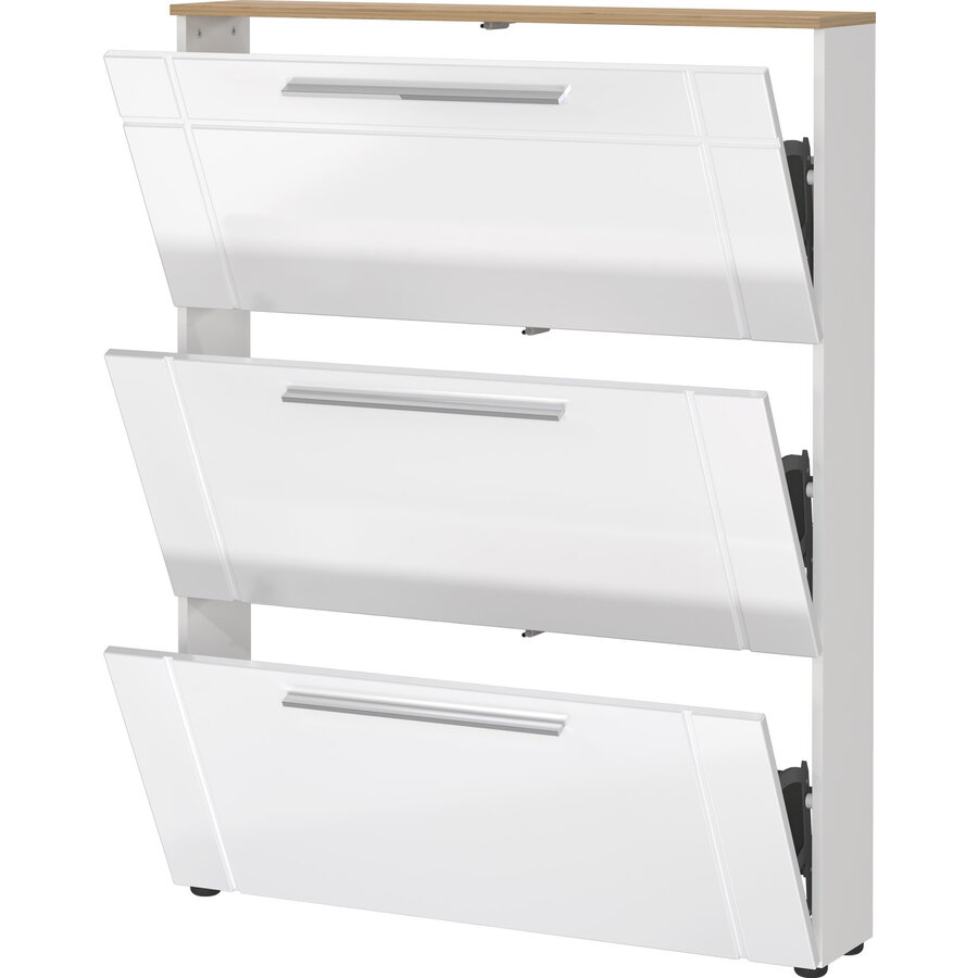 Astona HG Wit / Eiken Schoenenkast 3-Kleppen Astona HG Wit / Eiken Schoenenkast 3-Kleppen