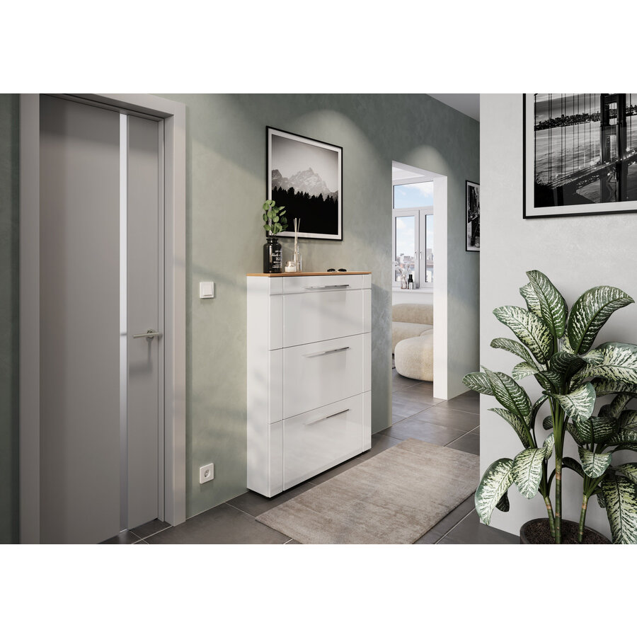 Astona HG Wit / Eiken Schoenenkast 3-Kleppen Astona HG Wit / Eiken Schoenenkast 3-Kleppen