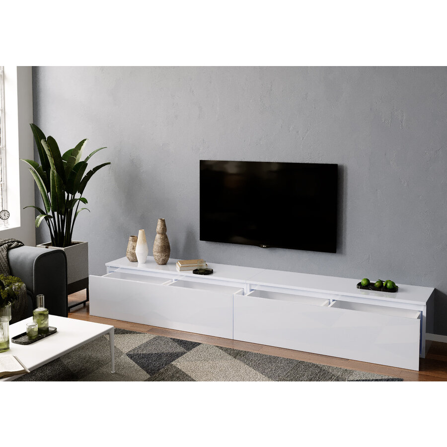 Ezra 276 cm TV Meubel Hoogglans Wit Ezra 276 cm TV Meubel Hoogglans Wit