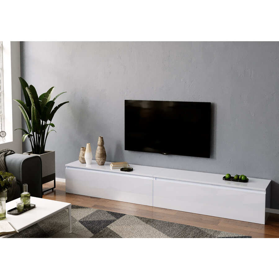 Ezra 276 cm TV Meubel Hoogglans Wit Ezra 276 cm TV Meubel Hoogglans Wit