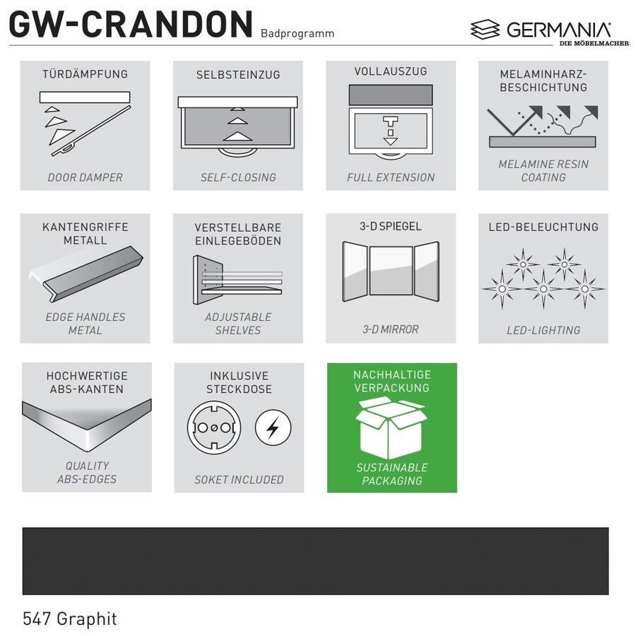 Crandon Grafiet Badkamerkast Large