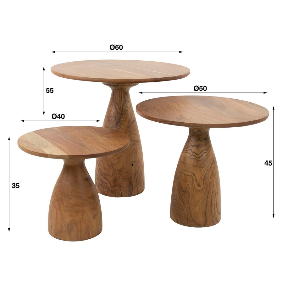 Vaha Massief Acacia Salontafel Set Kegel Voet Vaha Massief Acacia Salontafel Set Kegel Voet