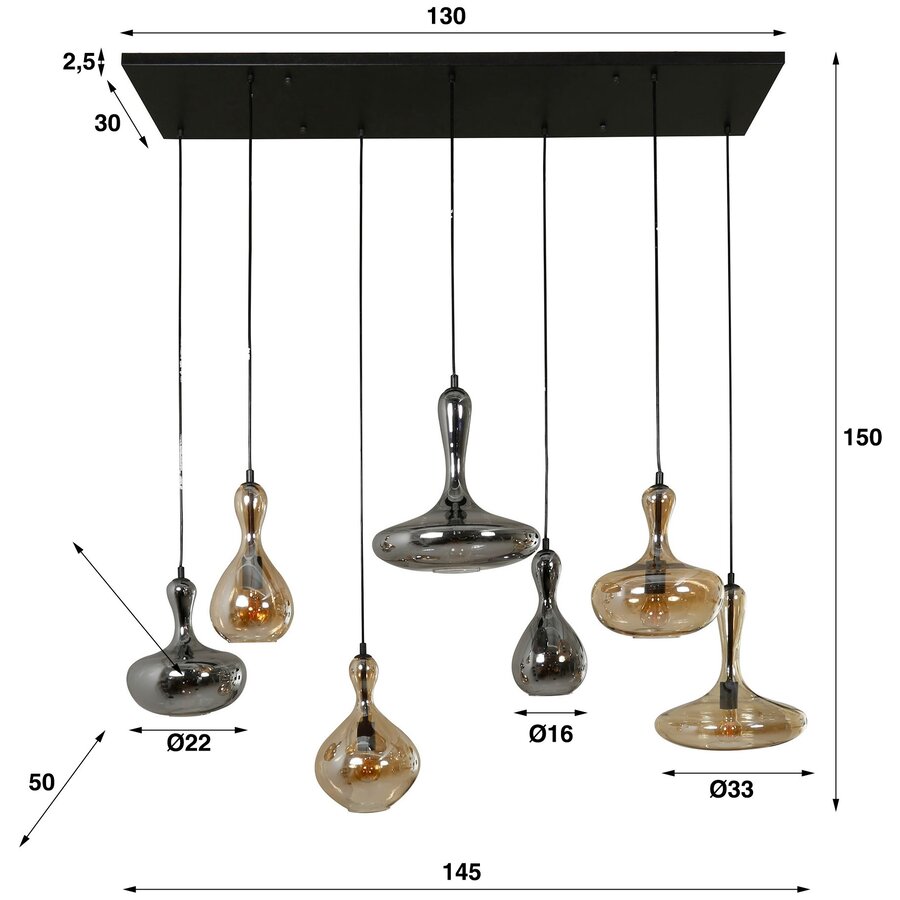 Karaf Glazen Hanglamp 4+3L Karaf Glazen Hanglamp 4+3L