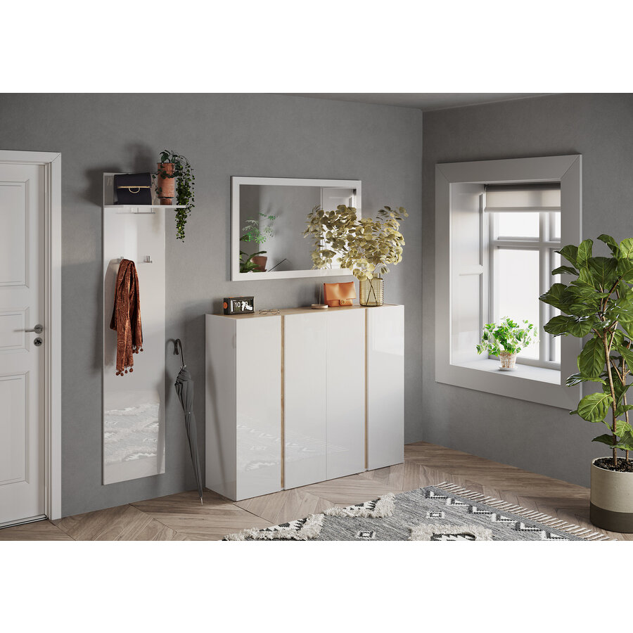 Frame Hoogglans Wit / Kadiz Schoenenkast 4-Deuren Frame Hoogglans Wit / Kadiz Schoenenkast 4-Deuren