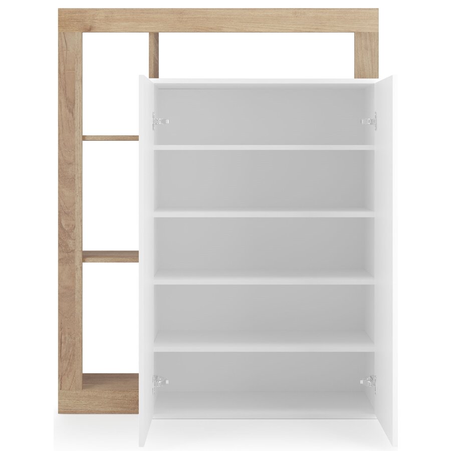 Hamburg Hoogglans Wit / Kadiz Eiken Schoenenkast Hamburg Hoogglans Wit / Kadiz Eiken Schoenenkast