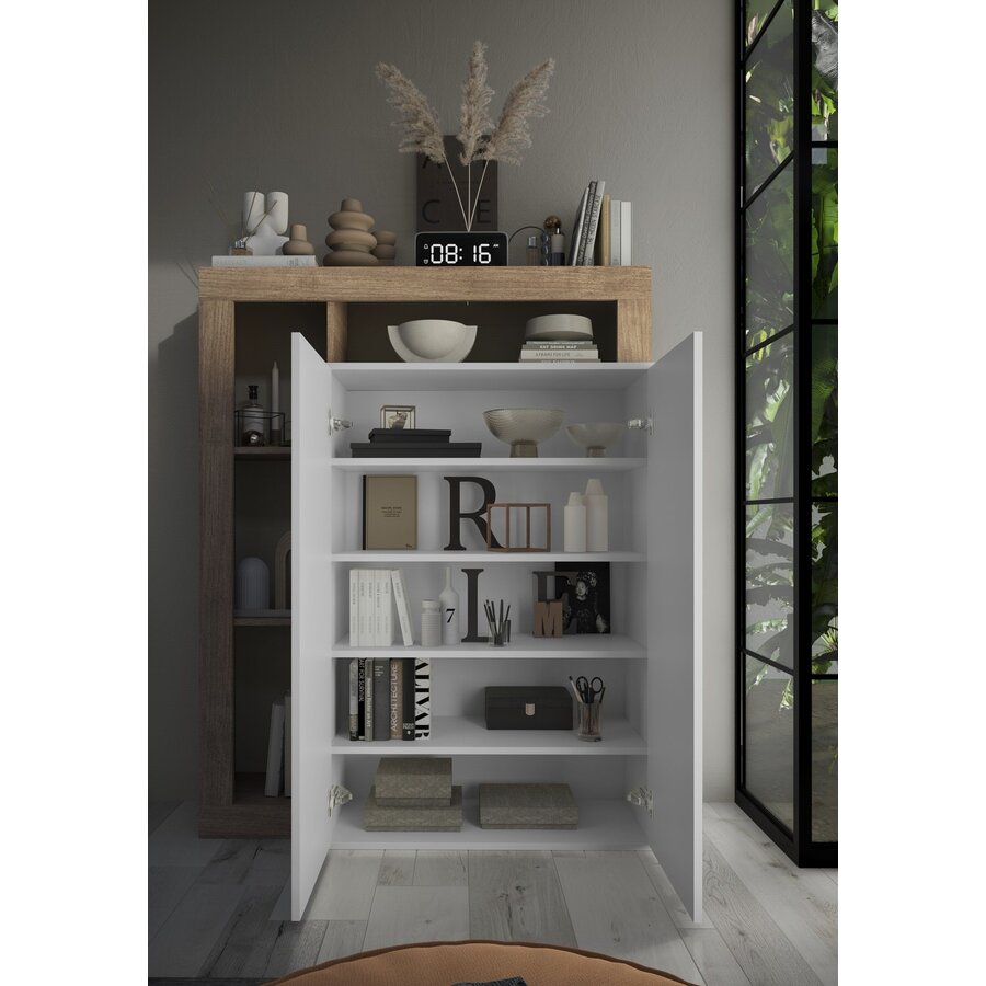 Hamburg Hoogglans Wit / Kadiz Eiken Schoenenkast Hamburg Hoogglans Wit / Kadiz Eiken Schoenenkast