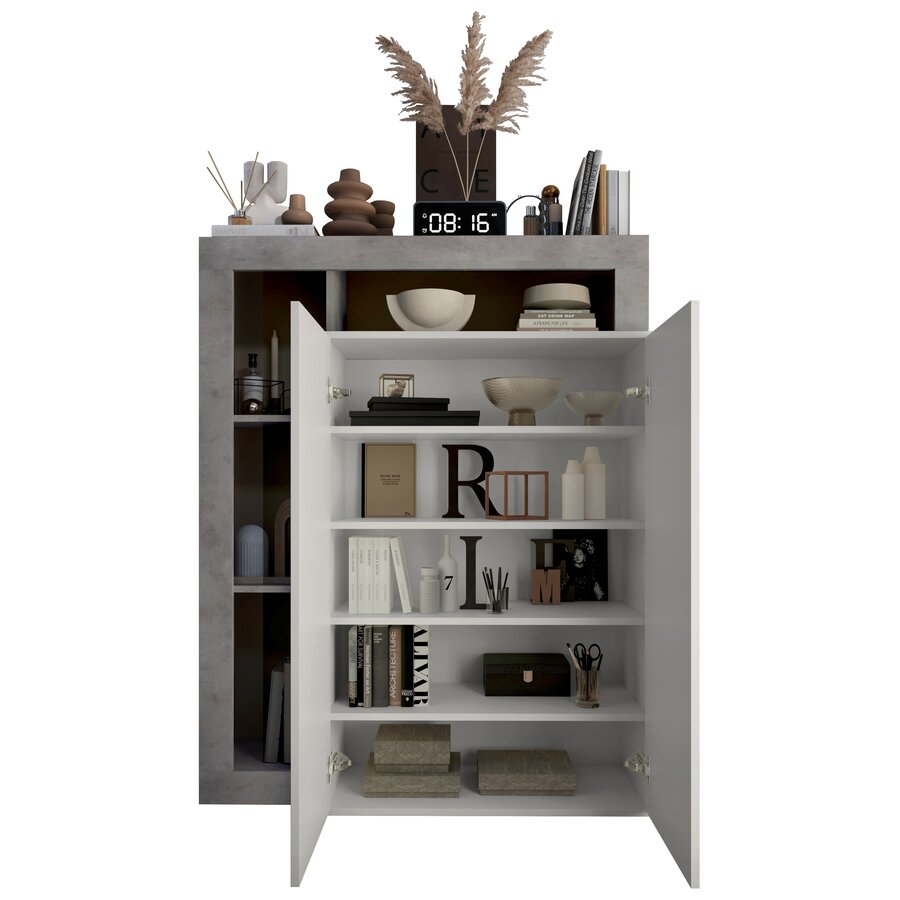 Hamburg Hoogglans Wit / Beton Schoenenkast Hamburg Hoogglans Wit / Beton Schoenenkast