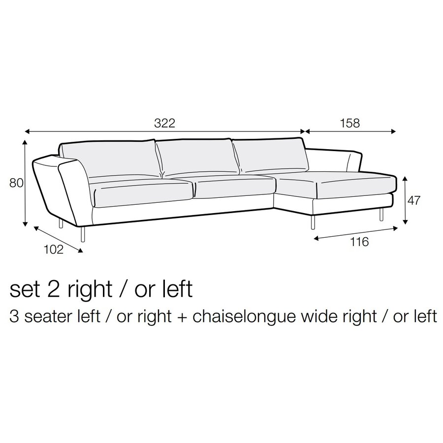 Gustav Sky Gerecycled Polyester 3-Zits Bank + Chaise Longue Links