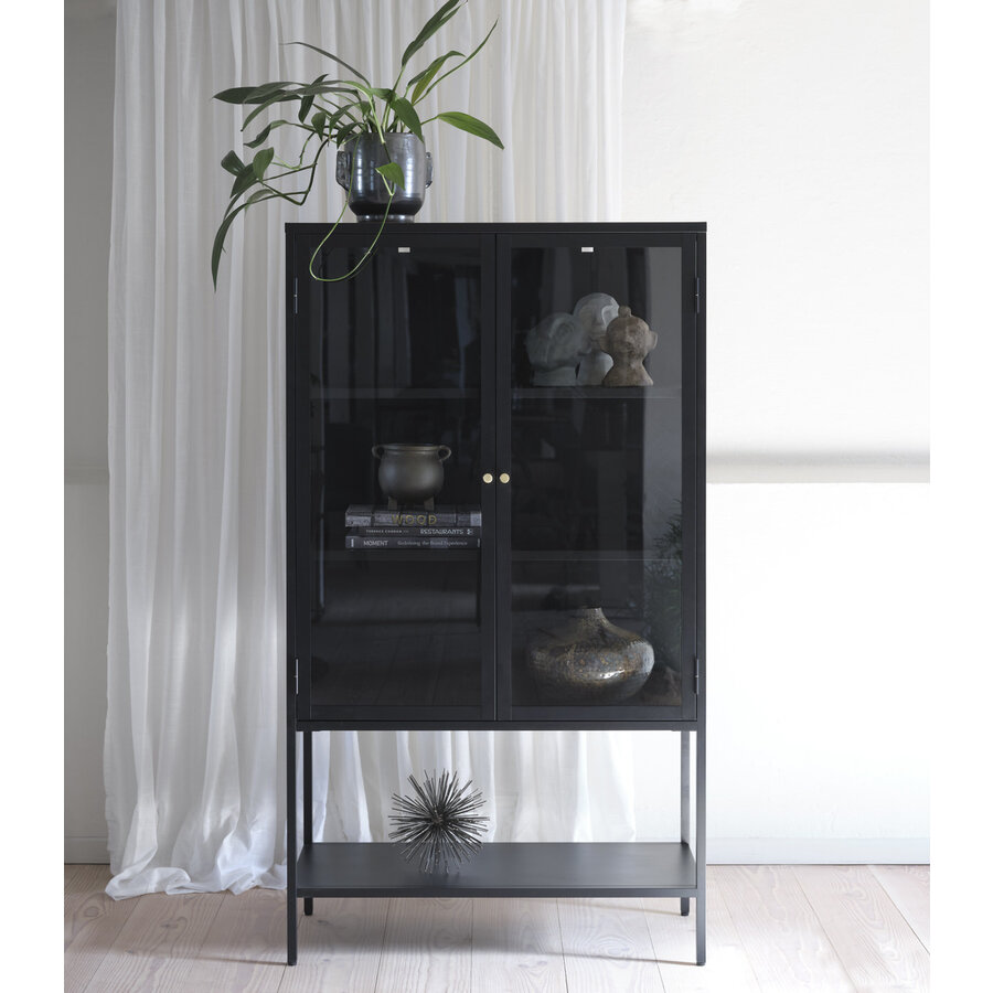 Carmel Glazen Opbergkast 160 cm met Hoge Poten Zwart Carmel Glazen Opbergkast 160 cm met Hoge Poten Zwart