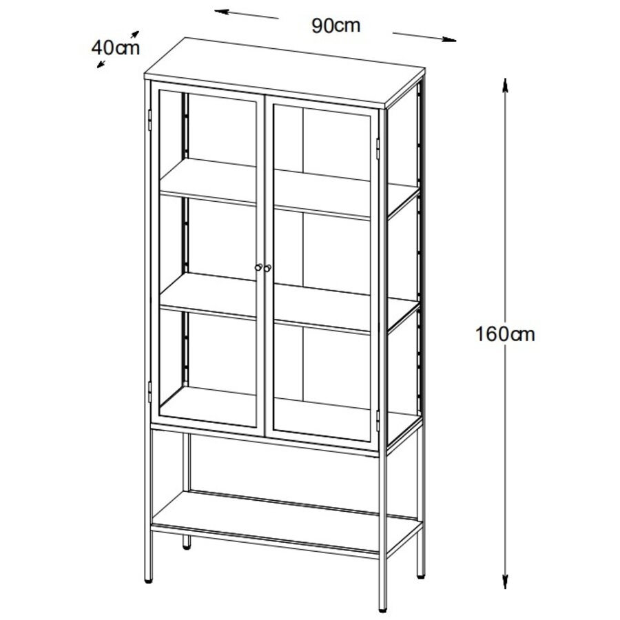 Carmel Glazen Opbergkast 160 cm met Hoge Poten Zwart Carmel Glazen Opbergkast 160 cm met Hoge Poten Zwart