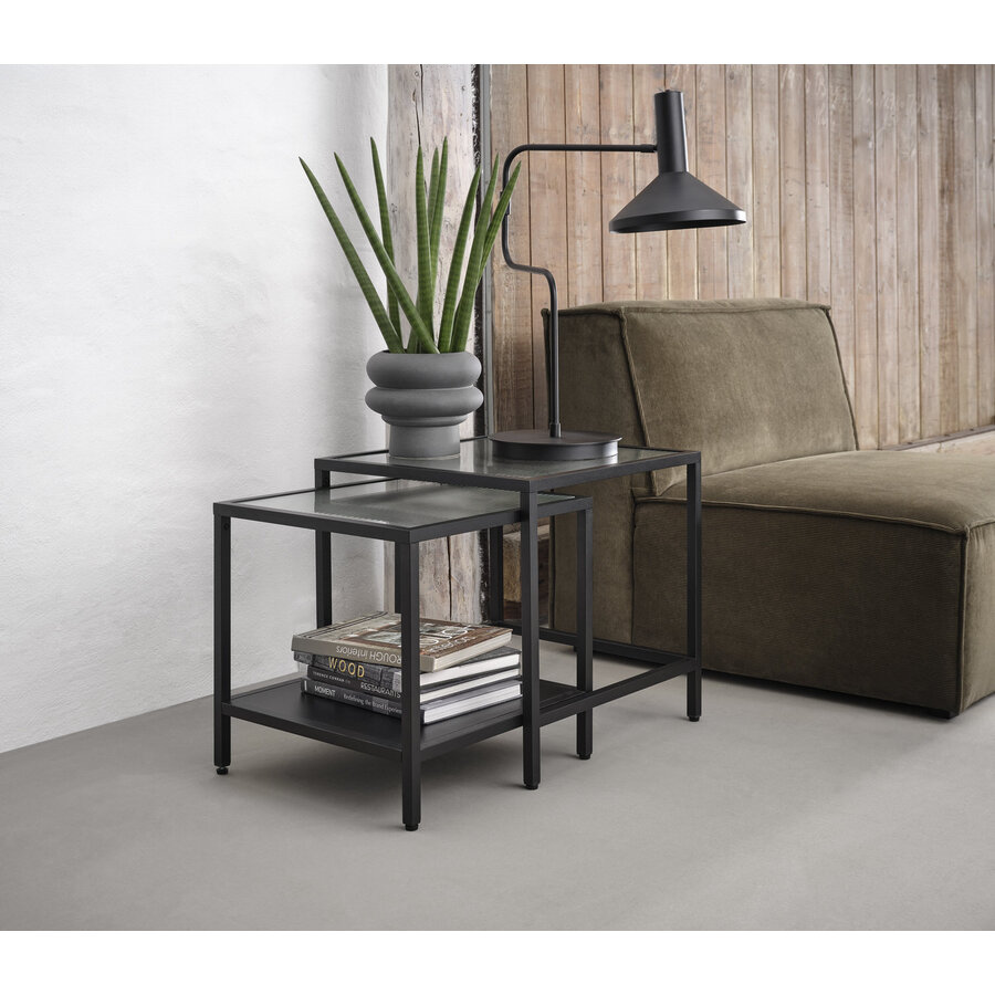 Bronco Glazen Bijzettafel Set Zwart Bronco Glazen Bijzettafel Set Zwart