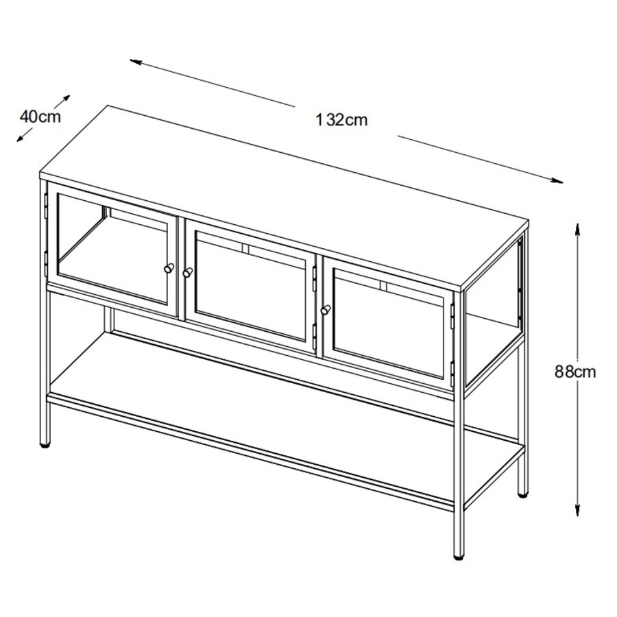 Carmel Glazen Dressoir 3-Deuren Hoge Poten  Zwart Carmel Glazen Dressoir 3-Deuren Hoge Poten  Zwart