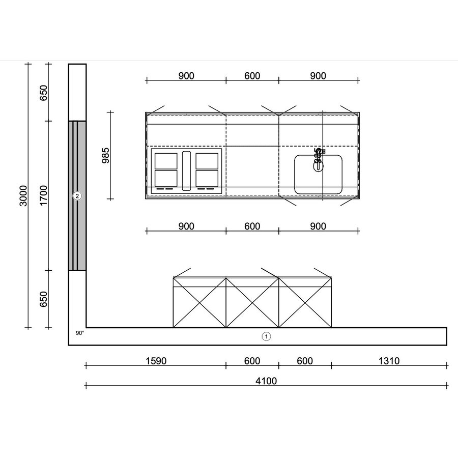 Turin Dragon Eiland Keuken Cashmere