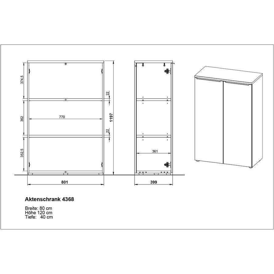 Mailand Grafiet Kantoorkast 2-Deuren Mailand Grafiet Kantoorkast 2-Deuren