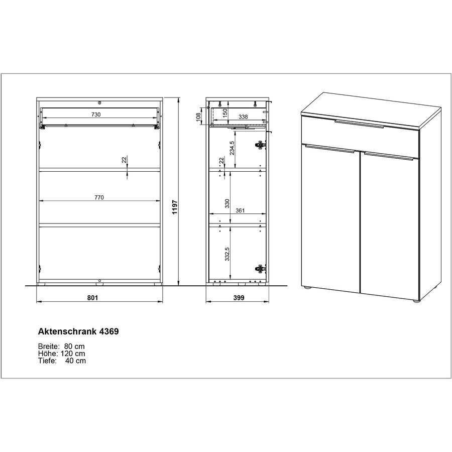 Mailand Grafiet Kantoorkast 2-Deuren 1-Lade Mailand Grafiet Kantoorkast 2-Deuren 1-Lade