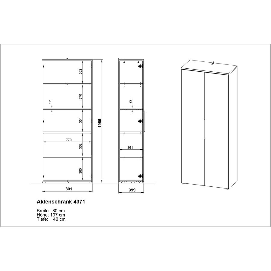 Mailand Grafiet Kantoorkast Hoog 197 cm Mailand Grafiet Kantoorkast Hoog 197 cm