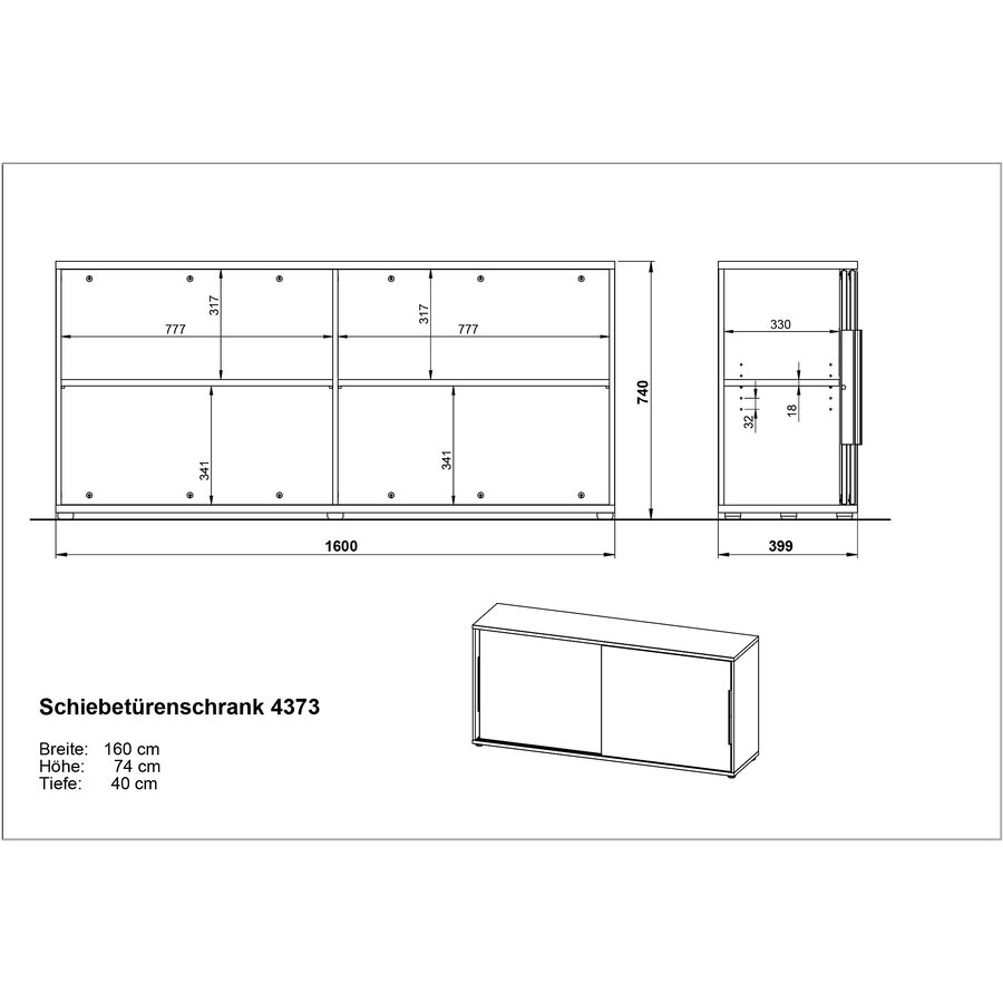 Mailand Grafiet Dressoir met Schuifdeuren