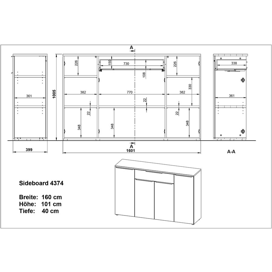 Mailand Grafiet Dressoir 4-Deuren 1-Lade Mailand Grafiet Dressoir 4-Deuren 1-Lade