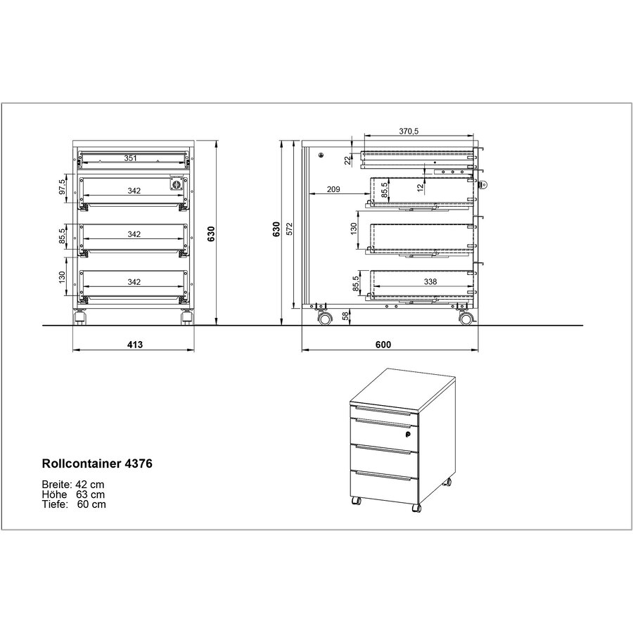 Mailand Grafiet Ladeblok met Slot Mailand Grafiet Ladeblok met Slot