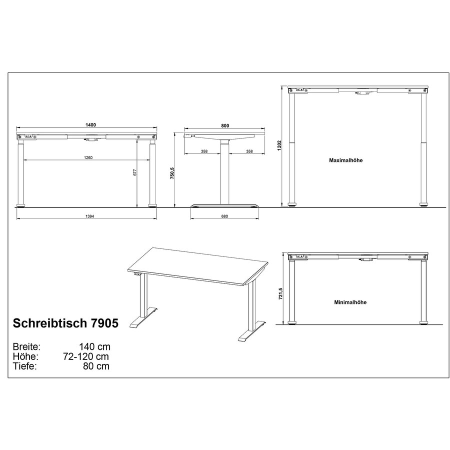 Mailand Grafiet Elektrische Zit Sta Bureautafel 140 cm Mailand Grafiet Elektrische Zit Sta Bureautafel 140 cm