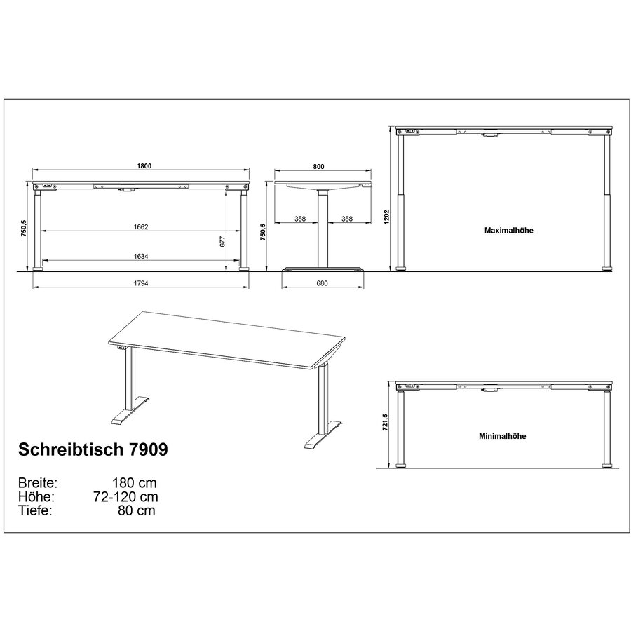 Mailand Grafiet Elektrisch Zit Sta Bureautafel 180 cm Mailand Grafiet Elektrisch Zit Sta Bureautafel 180 cm