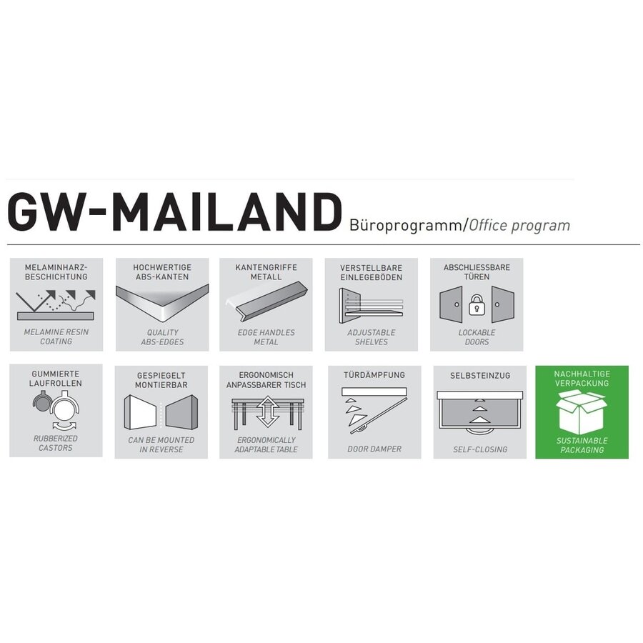 Mailand Wit Kantoorkast Hoog 4-Deuren Mailand Wit Kantoorkast Hoog 4-Deuren