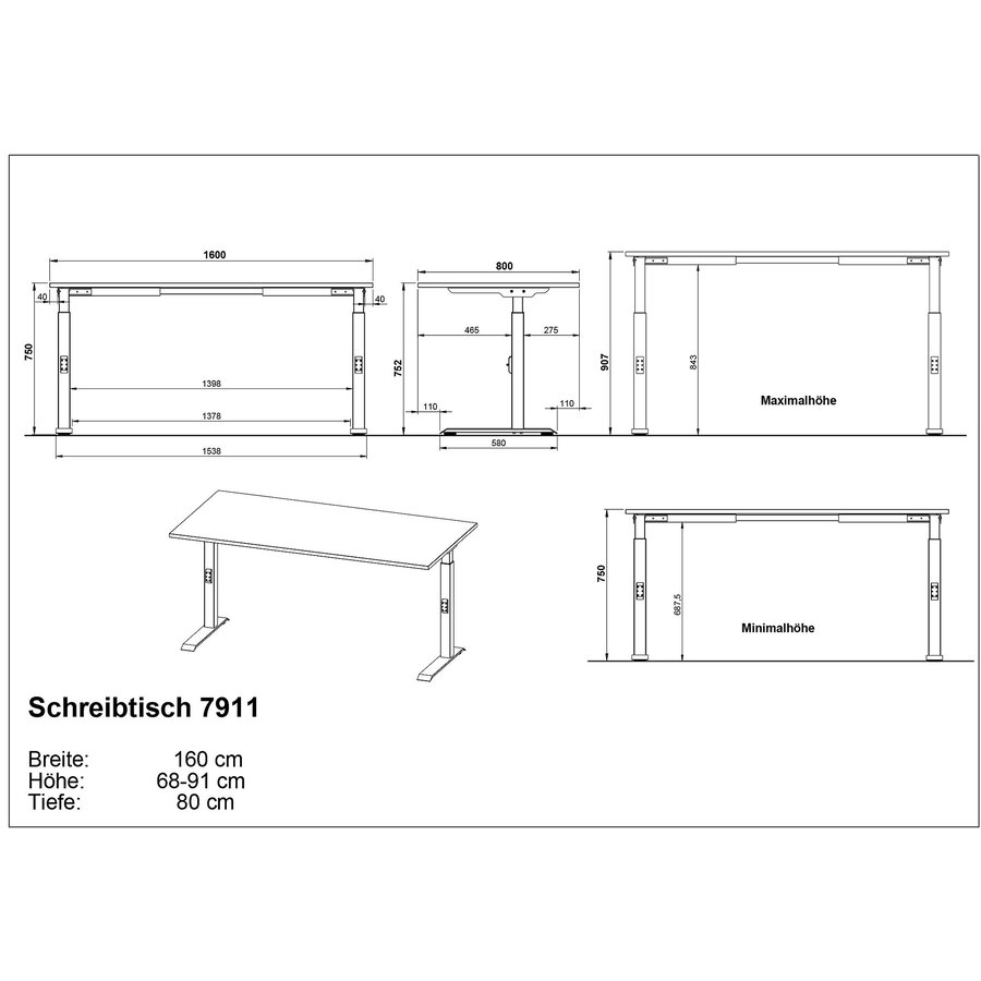 Mailand Wit Zit Sta Bureautafel 160 cm Mailand Wit Zit Sta Bureautafel 160 cm
