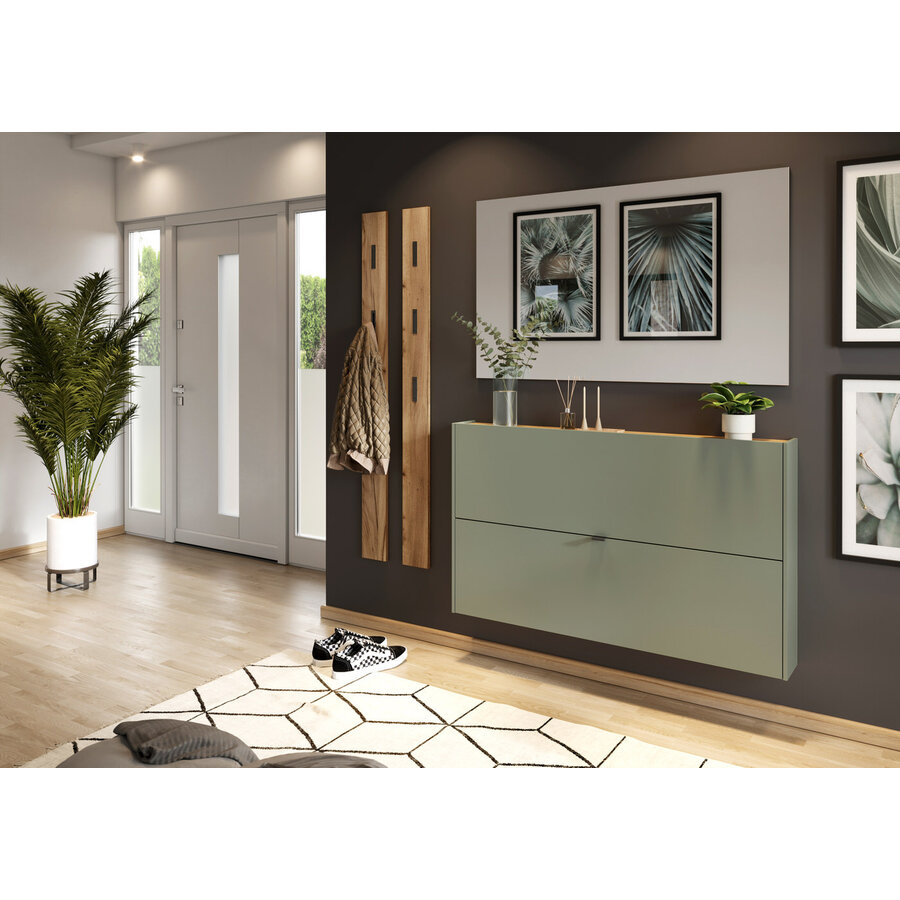 Ameca Taupe Groen / Eiken Schoenenkast 2-Kleppen Ameca Taupe Groen / Eiken Schoenenkast 2-Kleppen