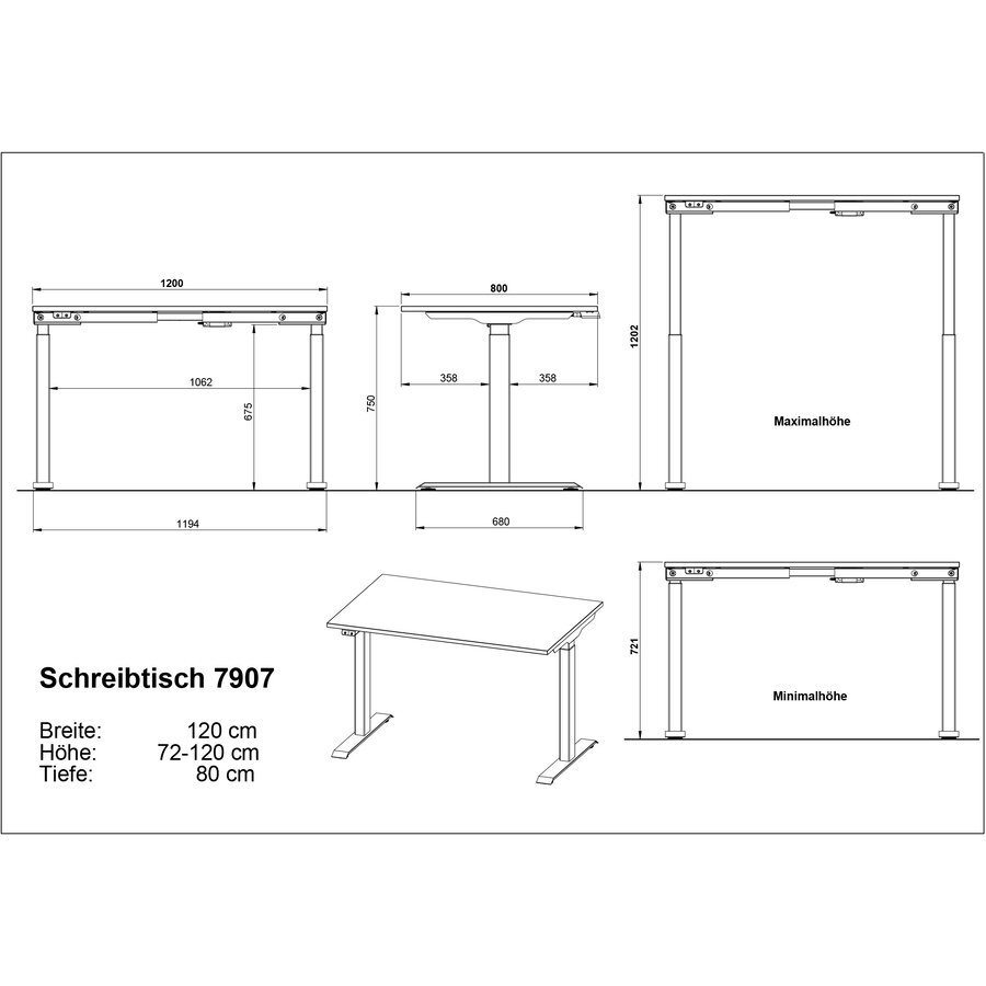 Jet  120 cm Wit / Zwart Elektrische Zit Sta Bureautafel Jet  120 cm Wit / Zwart Elektrische Zit Sta Bureautafel