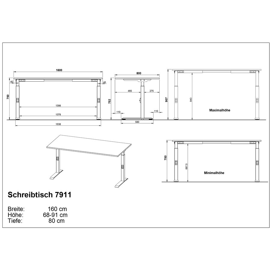 Downey 160 cm Cashmere / Wit Zit Sta Bureautafel Downey 160 cm Cashmere / Wit Zit Sta Bureautafel