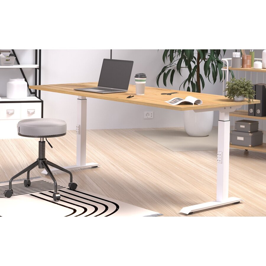 Downey 180 cm Eiken / Wit Zit Sta Bureautafel Downey 180 cm Eiken / Wit Zit Sta Bureautafel