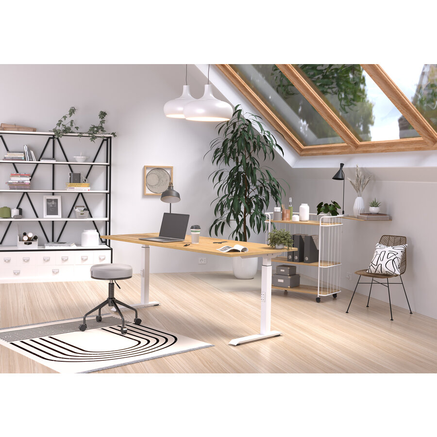 Downey 180 cm Eiken / Wit Zit Sta Bureautafel Downey 180 cm Eiken / Wit Zit Sta Bureautafel