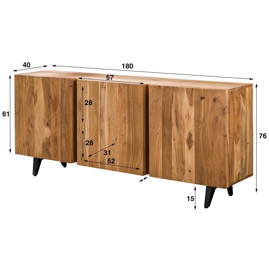 Block Massief Acacia Dressoir 3-Deuren Block Massief Acacia Dressoir 3-Deuren