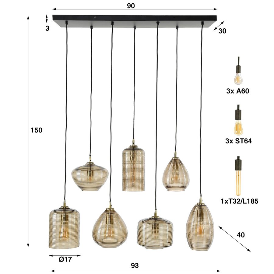 Mixy 4+3L Hanglamp Gestreept Glas