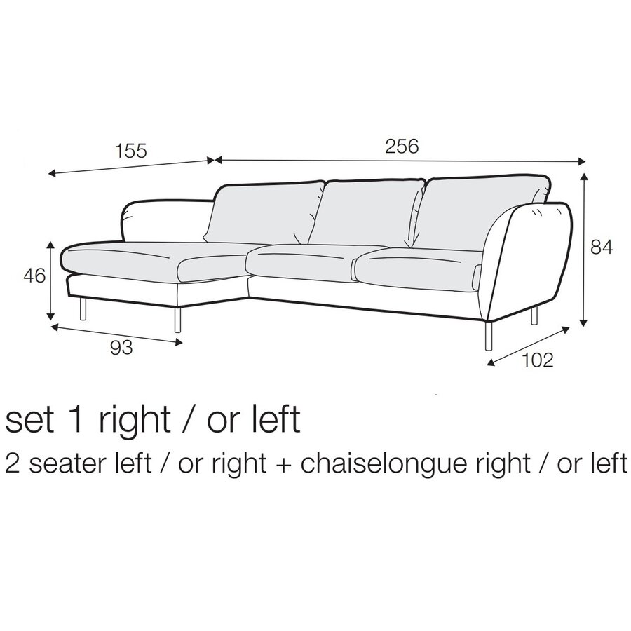 Emma Chenille 2-Zits Bank + Chaise Longue Links Emma Chenille 2-Zits Bank + Chaise Longue Links