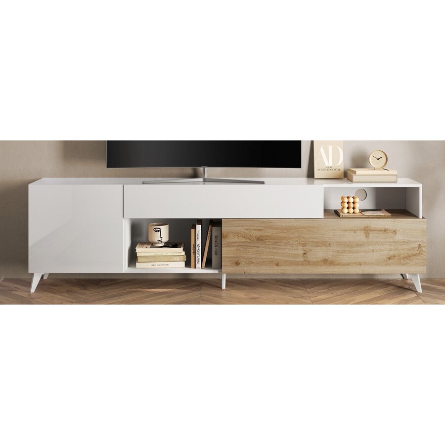 Monaco HG Wit / Kadiz Eiken TV-meubel 240 cm Monaco HG Wit / Kadiz Eiken TV-meubel 240 cm