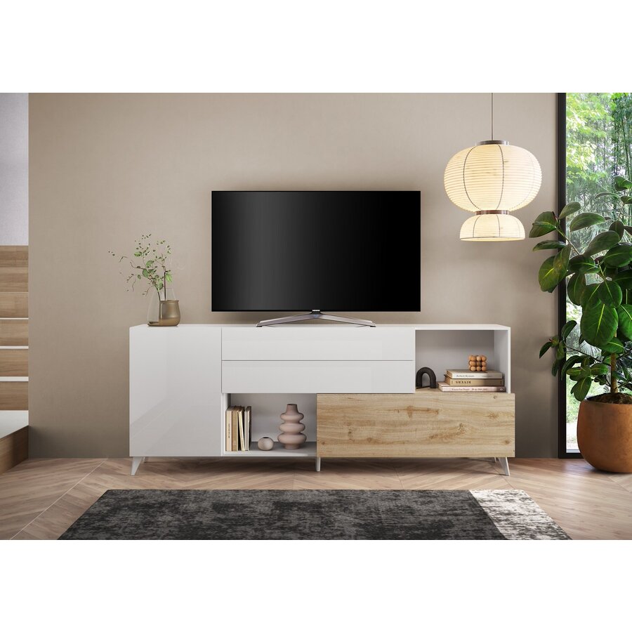 Monaco HG Wit / Kadiz Eiken Dressoir 240 cm Monaco HG Wit / Kadiz Eiken Dressoir 240 cm