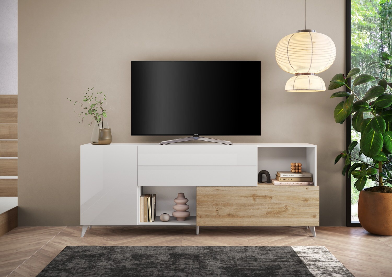 Benvenuto Design Monaco HG Wit / Kadiz Eiken Dressoir 240 cm