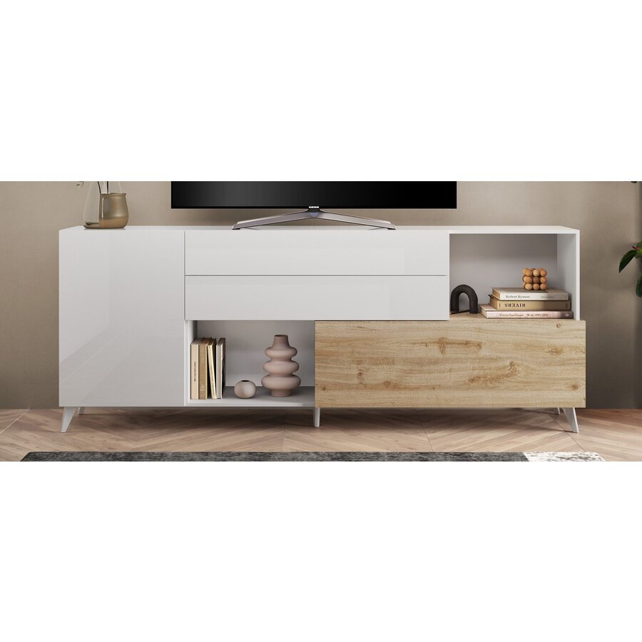 Monaco HG Wit / Kadiz Eiken Dressoir 240 cm Monaco HG Wit / Kadiz Eiken Dressoir 240 cm