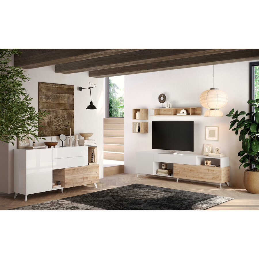 Monaco HG Wit / Kadiz Eiken Dressoir 240 cm Monaco HG Wit / Kadiz Eiken Dressoir 240 cm