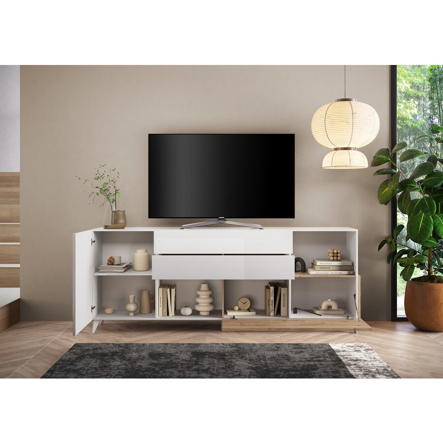 Monaco HG Wit / Kadiz Eiken Dressoir 240 cm Monaco HG Wit / Kadiz Eiken Dressoir 240 cm