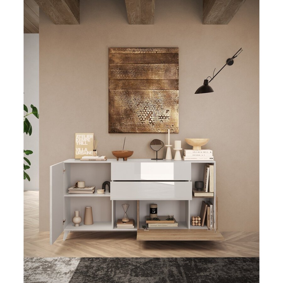 Monaco HG Wit / Kadiz Eiken Dressoir 180 cm Monaco HG Wit / Kadiz Eiken Dressoir 180 cm