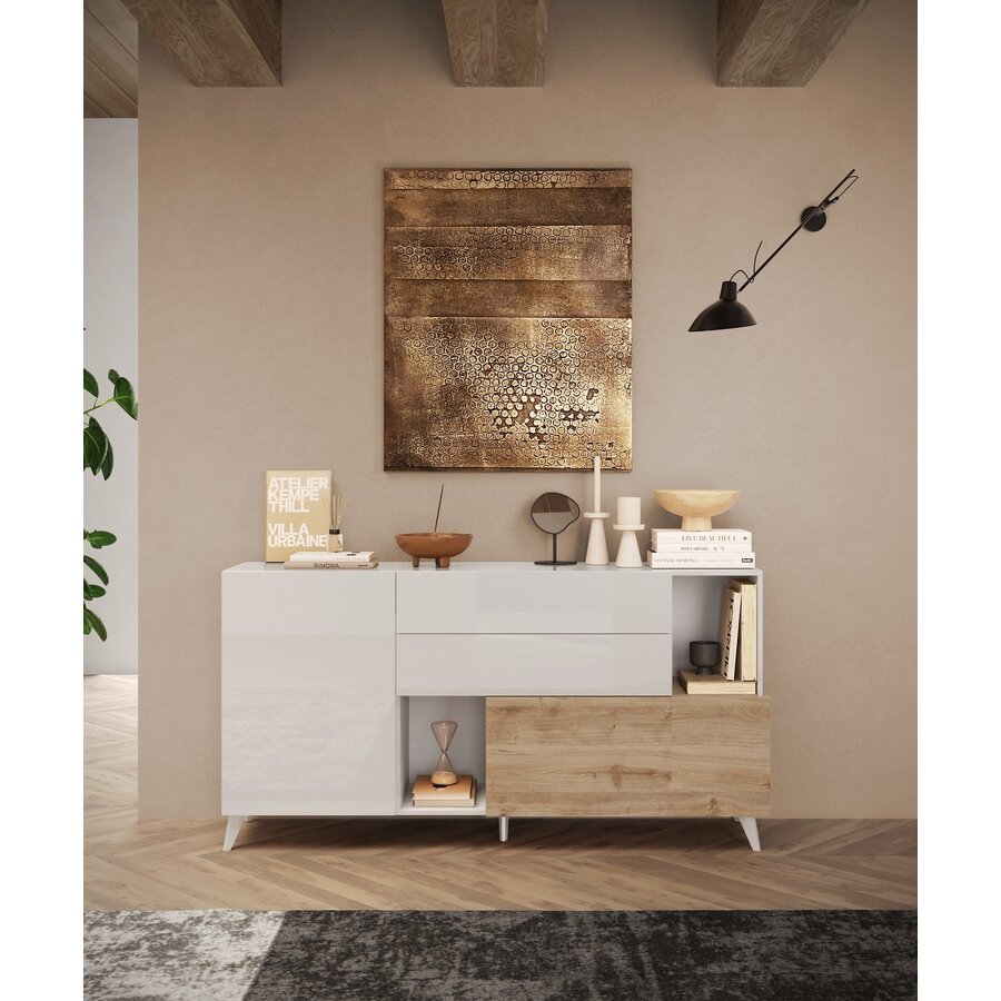 Monaco HG Wit / Kadiz Eiken Dressoir 180 cm Monaco HG Wit / Kadiz Eiken Dressoir 180 cm