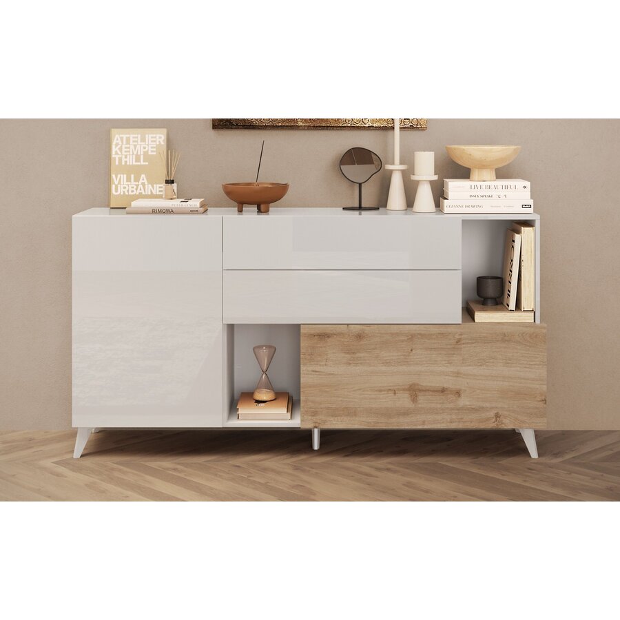 Monaco HG Wit / Kadiz Eiken Dressoir 180 cm Monaco HG Wit / Kadiz Eiken Dressoir 180 cm